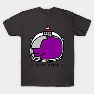 Astronaut Space Pilot Sci Fi Purple Pig Portrait T-Shirt